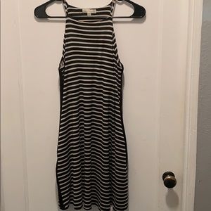 Striped mini dress with high neck